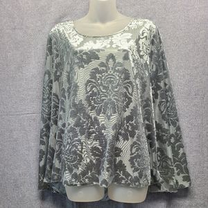 Charming Charlie LS Gray Floral  Sheer Top